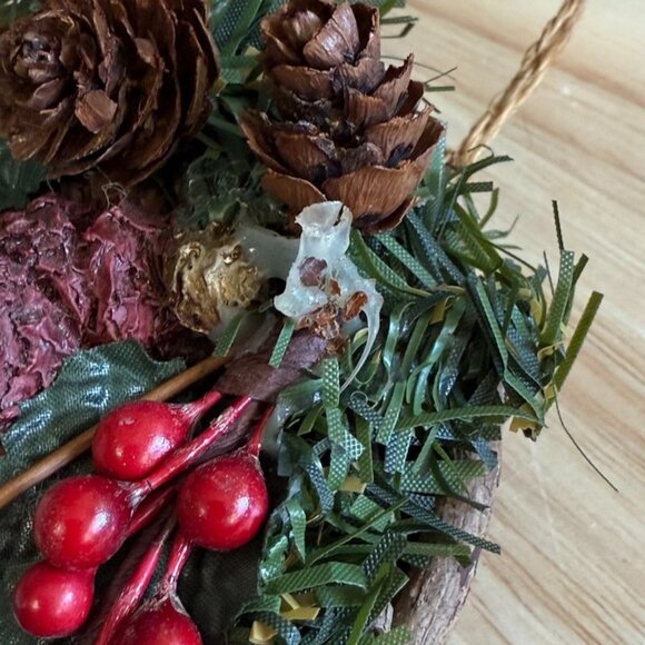 Santa-Themed Rustic Wreath Ornament With Pinecones & Faux Berries Grapevine - Picture 7 of 9